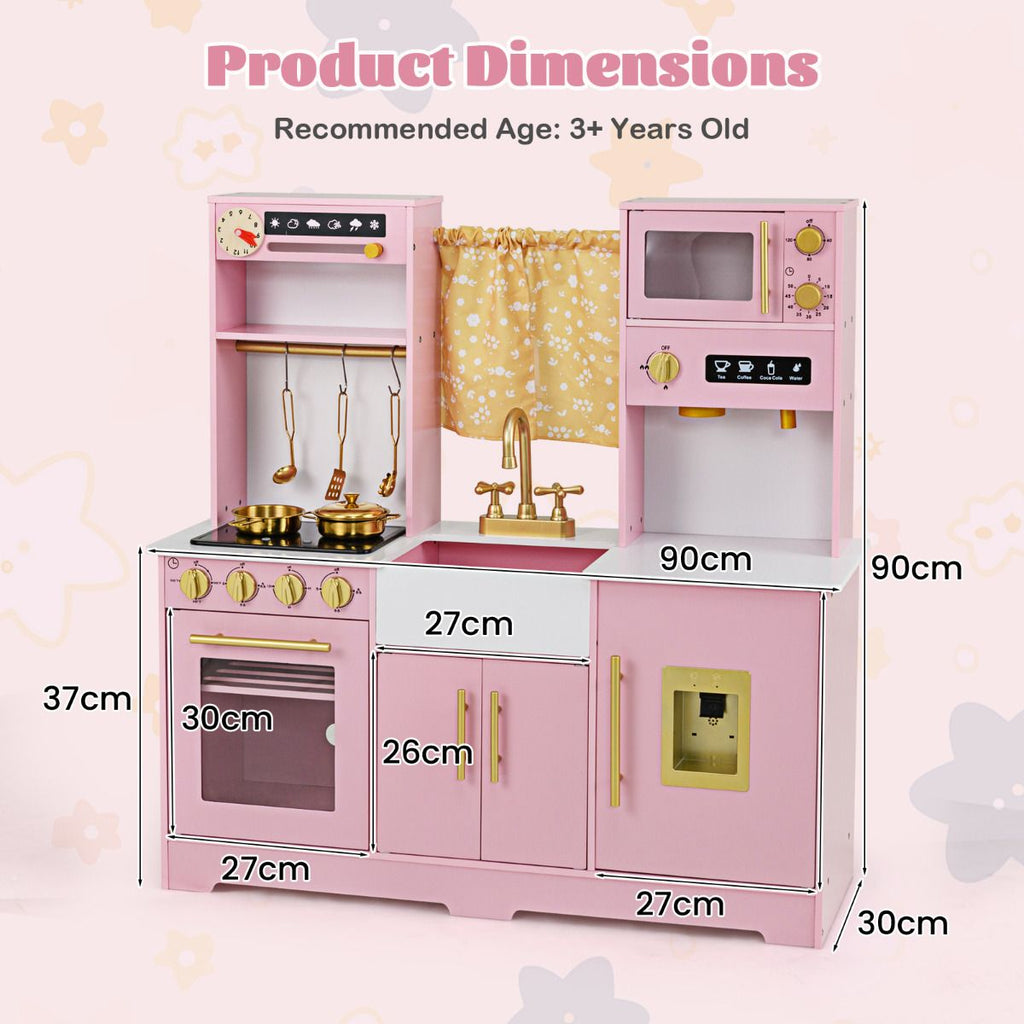 Kids Kitchen Playset with Coffee Maker and Stove Top and Golden Utensils