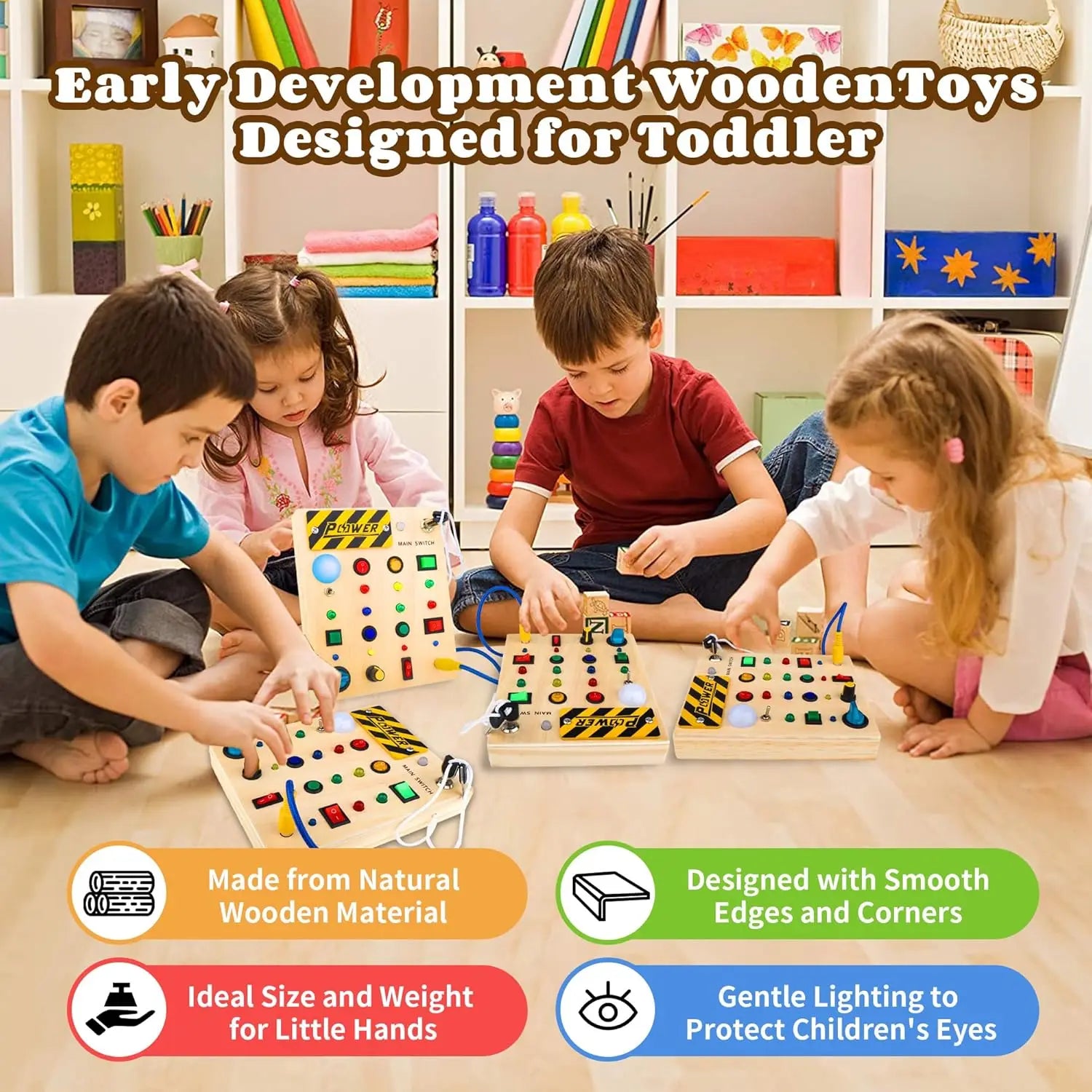 Montessori Toddler Toys Baby Wooden Busy Board Sensory Toys with Light Switch Control Board Fine Motor Activities Toys for Kids