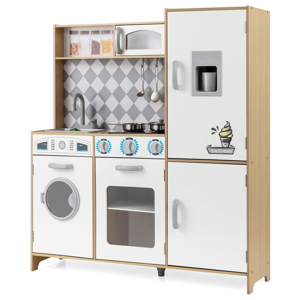 Pretend Play Kitchen with Ice Maker and Cooking Stove for Kids