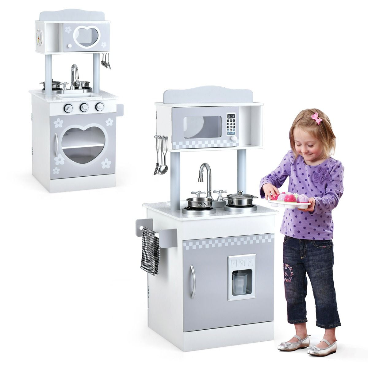 Double-Sided Kid'S Play Kitchen Set with Stove and Sink