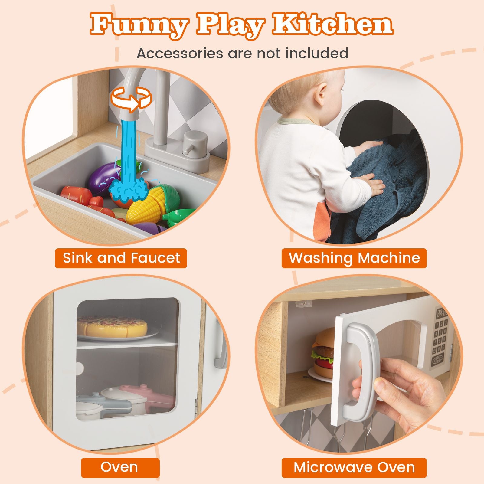 Pretend Play Kitchen with Ice Maker and Cooking Stove for Kids