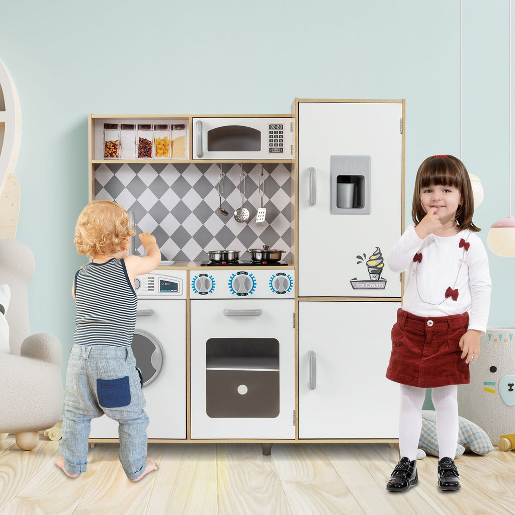 Pretend Play Kitchen with Ice Maker and Cooking Stove for Kids