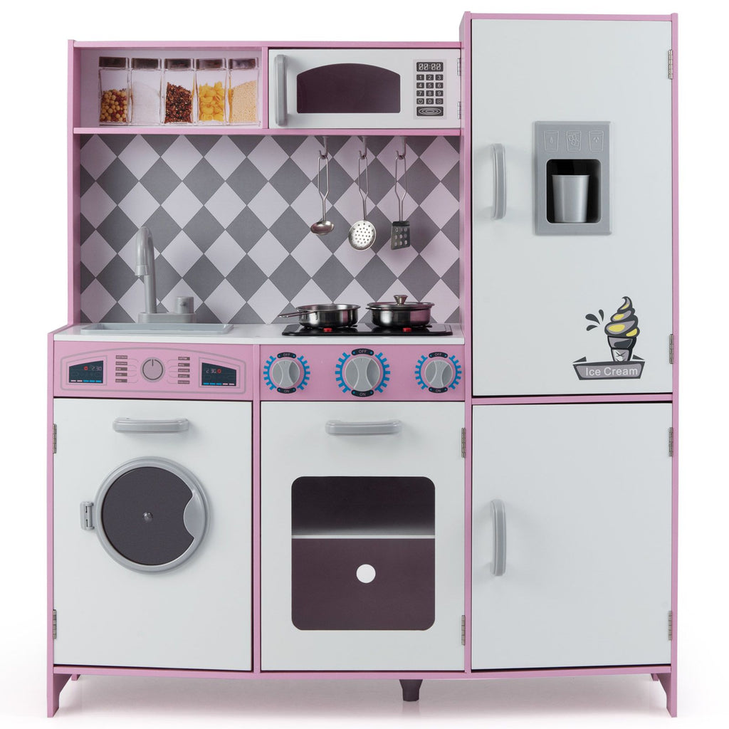 Pretend Play Kitchen with Ice Maker and Cooking Stove for Kids