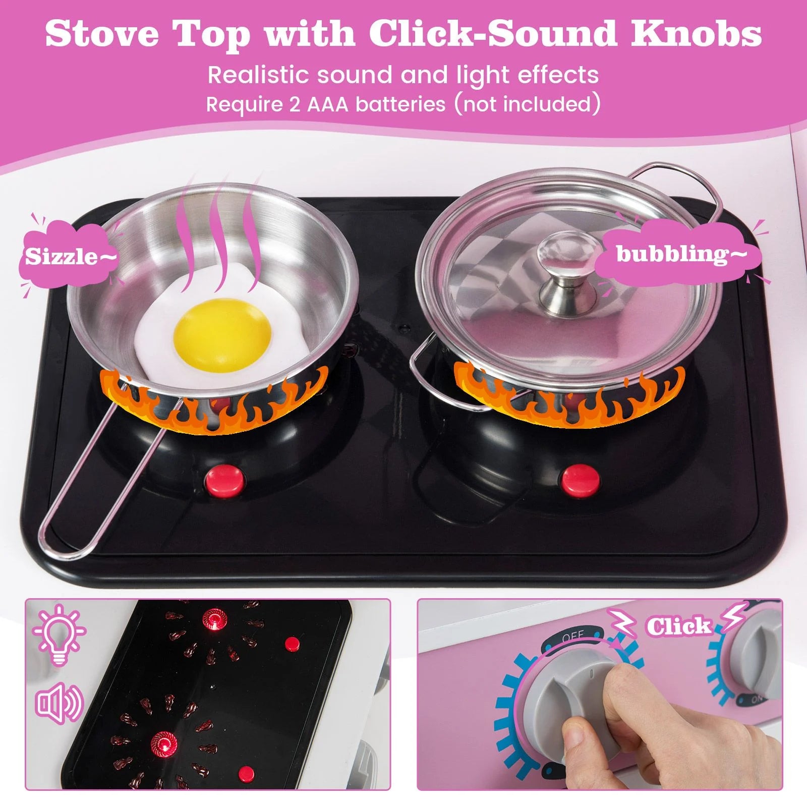 Pretend Play Kitchen with Ice Maker and Cooking Stove for Kids