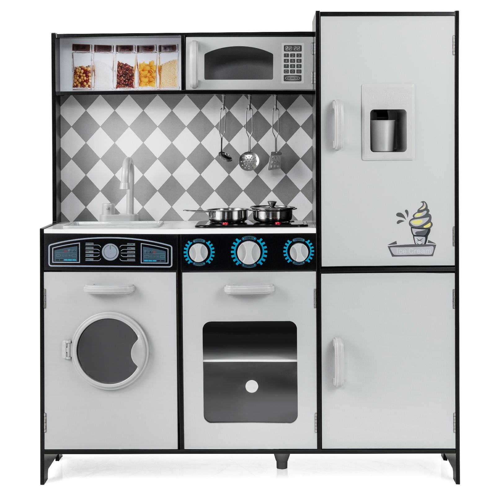 Pretend Play Kitchen with Ice Maker and Cooking Stove for Kids