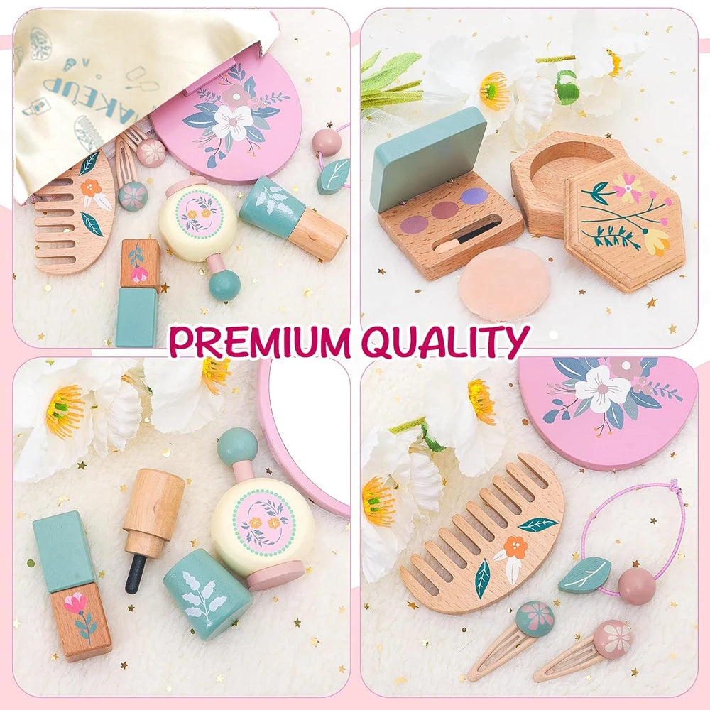 Wooden Pretend Play Makeup Toys Simulation Makeup Set Girls Makeup Dressing Table Cosmetics Toys Birthday Gifts for Children