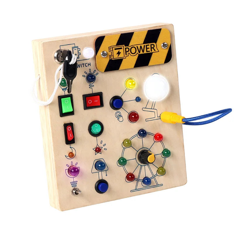 Montessori Toddler Toys Baby Wooden Busy Board Sensory Toys with Light Switch Control Board Fine Motor Activities Toys for Kids