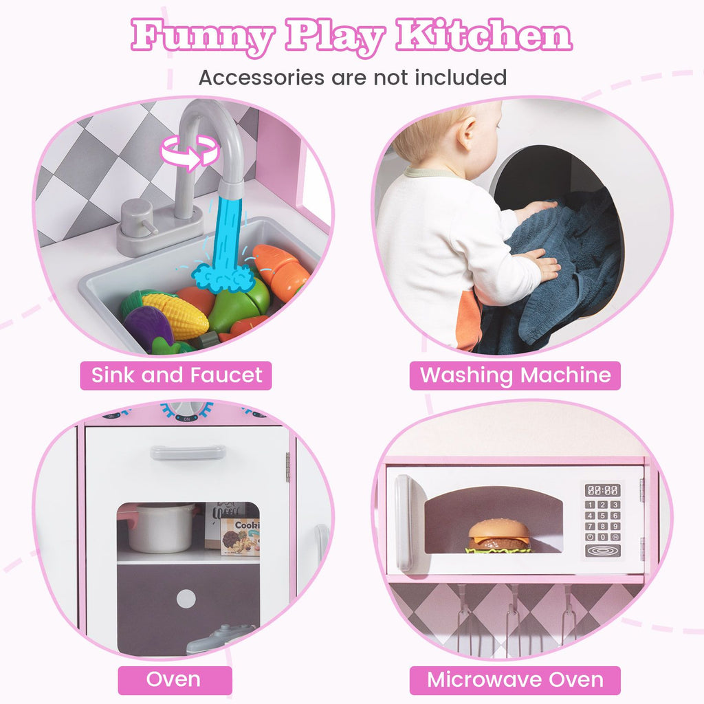 Pretend Play Kitchen with Ice Maker and Cooking Stove for Kids