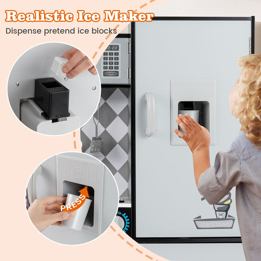 Pretend Play Kitchen with Ice Maker and Cooking Stove for Kids