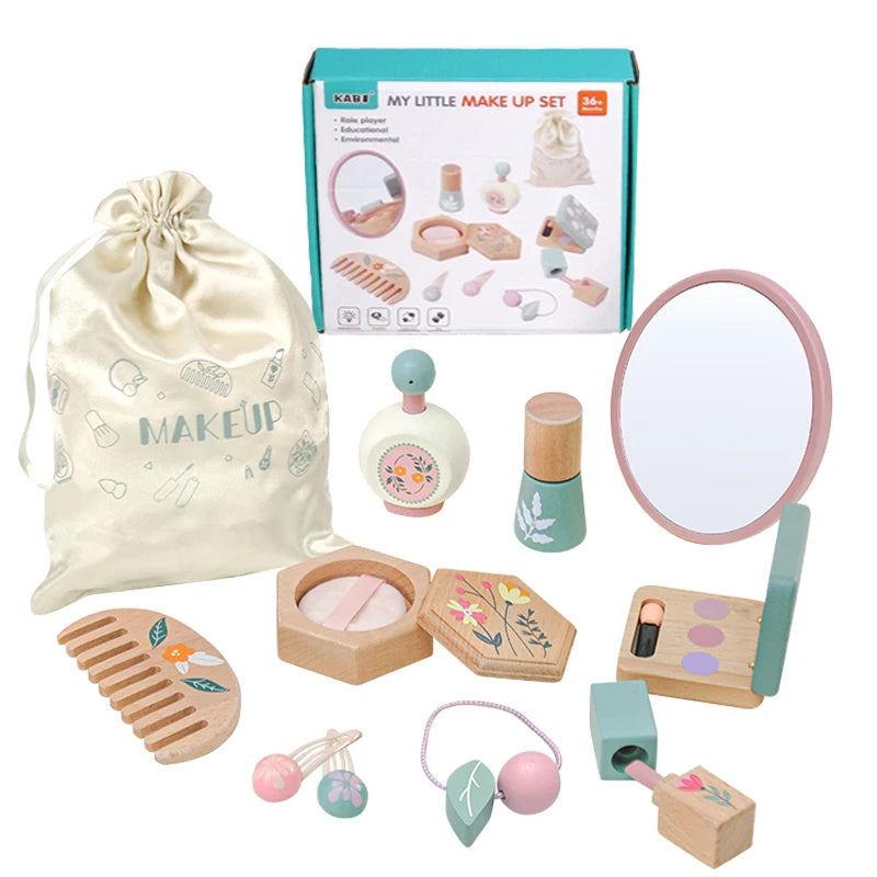 Wooden Pretend Play Makeup Toys Simulation Makeup Set Girls Makeup Dressing Table Cosmetics Toys Birthday Gifts for Children