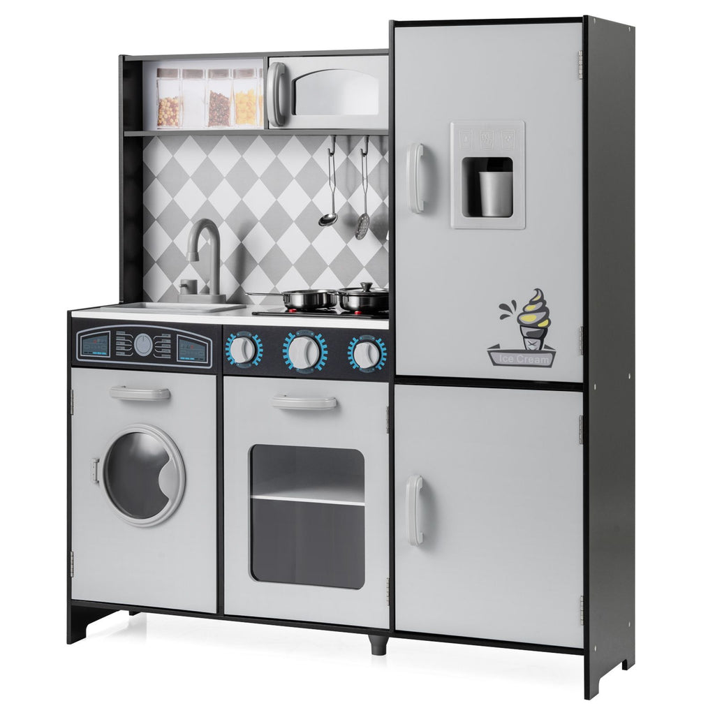 Pretend Play Kitchen with Ice Maker and Cooking Stove for Kids