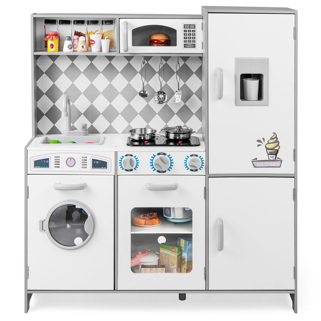 Pretend Play Kitchen with Ice Maker and Cooking Stove for Kids