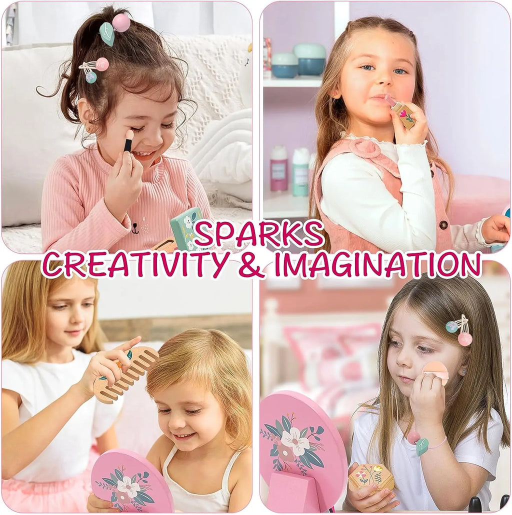 Wooden Pretend Play Makeup Toys Simulation Makeup Set Girls Makeup Dressing Table Cosmetics Toys Birthday Gifts for Children