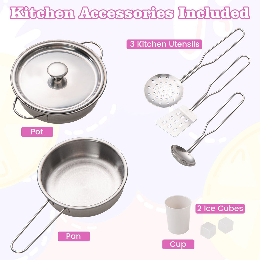 Pretend Play Kitchen with Ice Maker and Cooking Stove for Kids