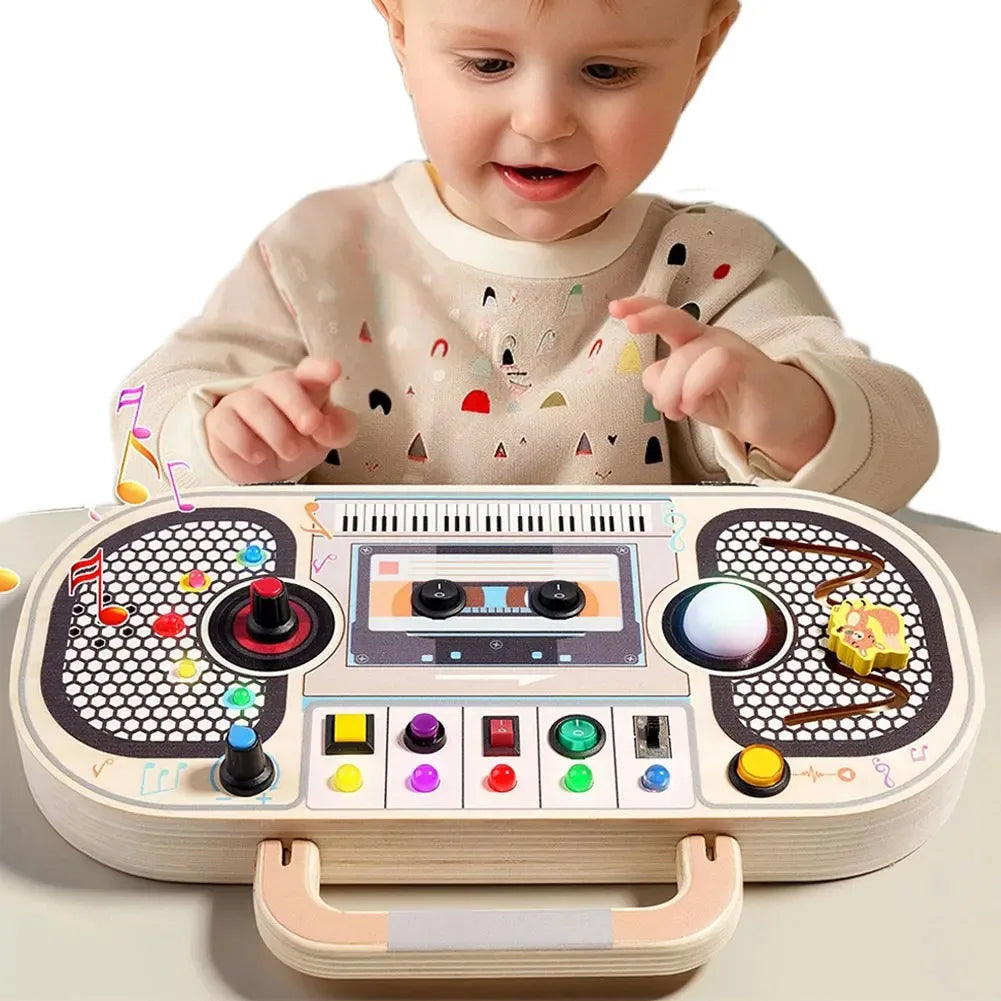 Montessori Toddler Toys Baby Wooden Busy Board Sensory Toys with Light Switch Control Board Fine Motor Activities Toys for Kids