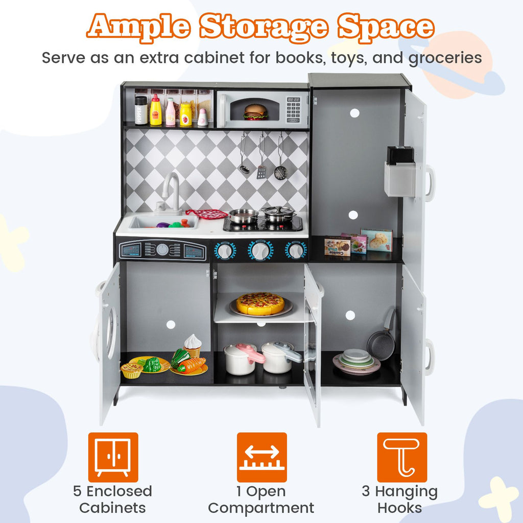 Pretend Play Kitchen with Ice Maker and Cooking Stove for Kids