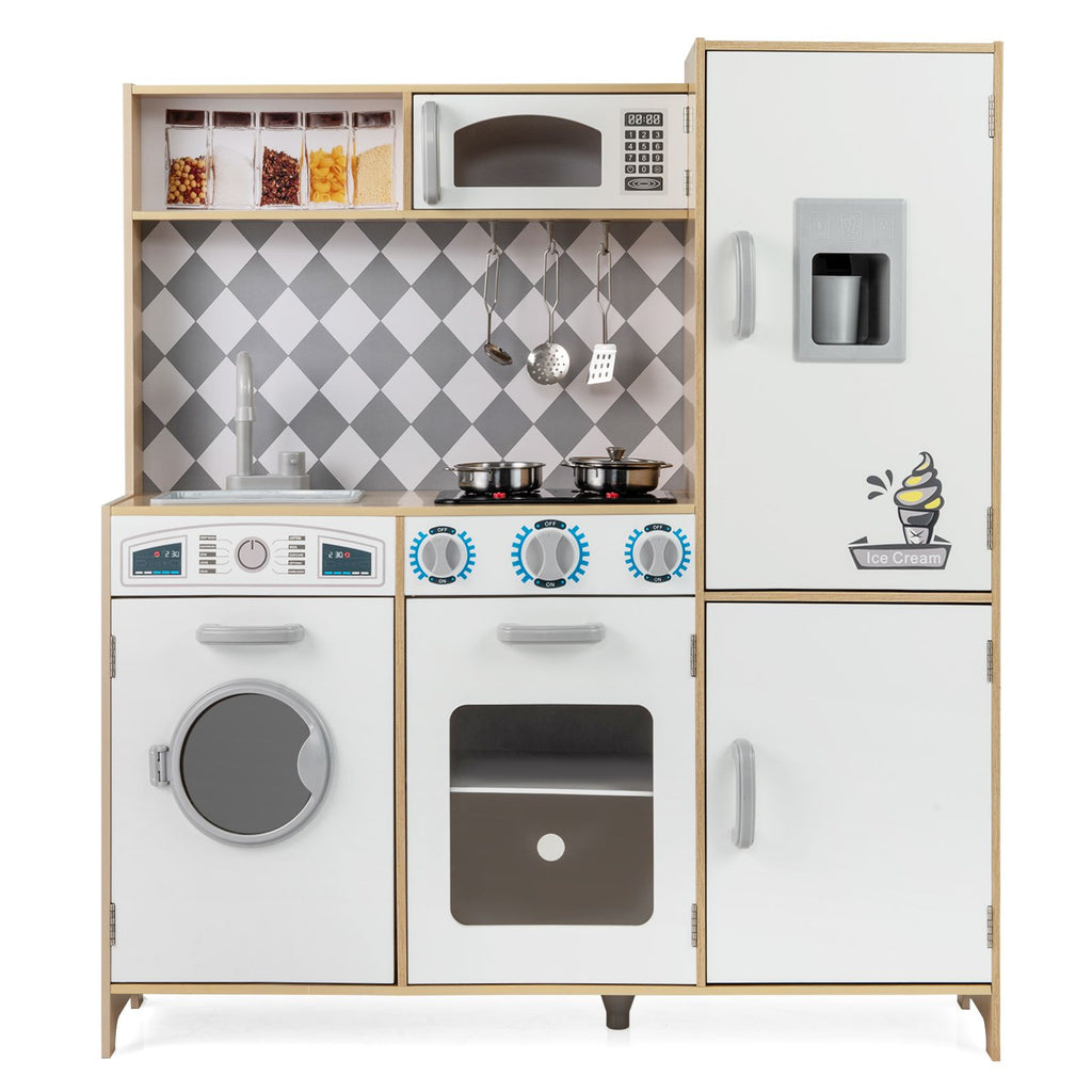 Pretend Play Kitchen with Ice Maker and Cooking Stove for Kids