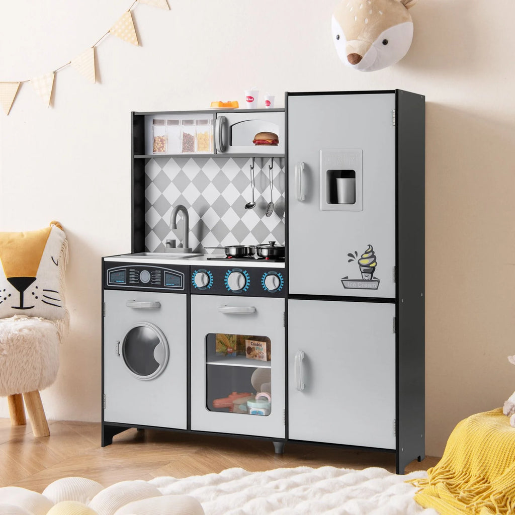Pretend Play Kitchen with Ice Maker and Cooking Stove for Kids