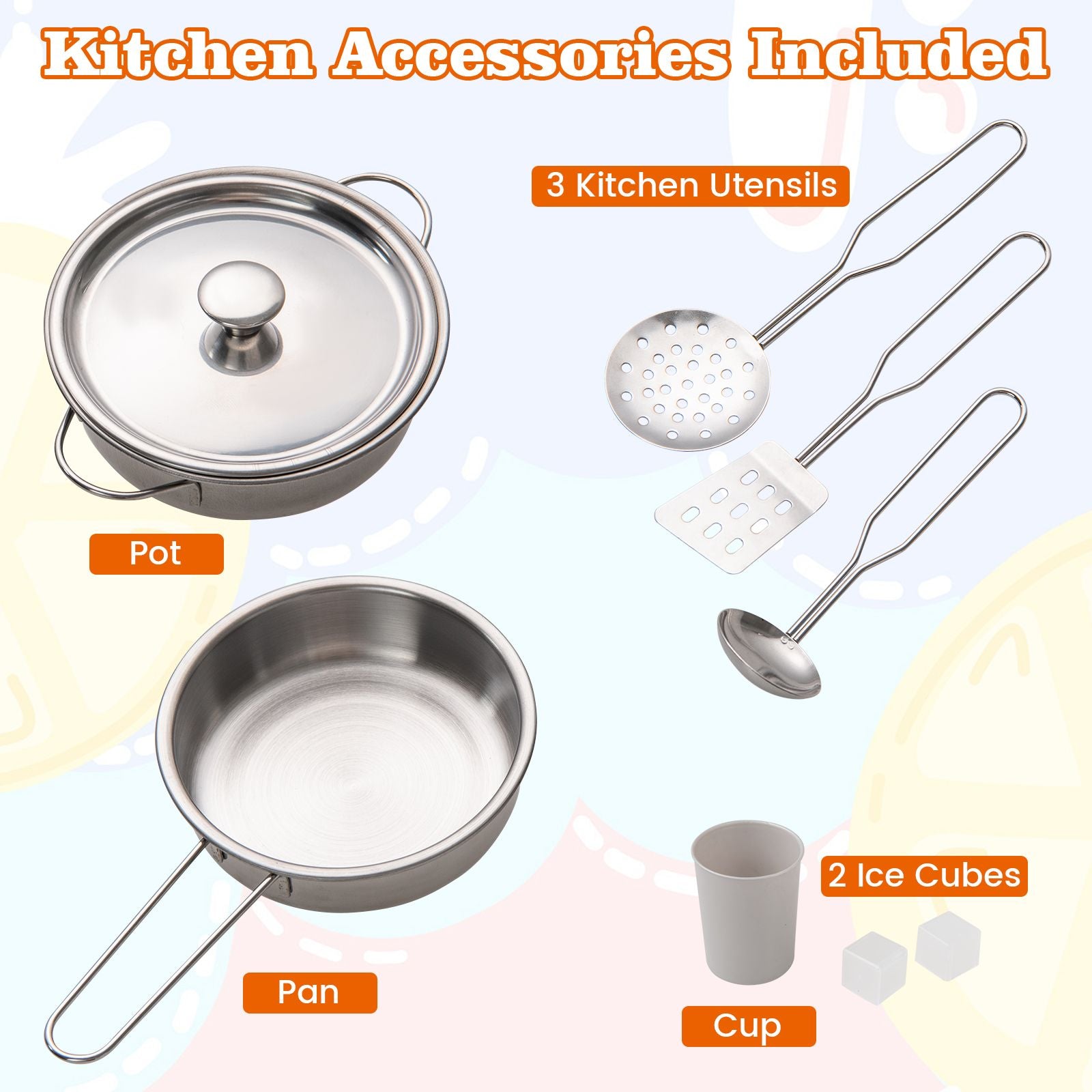Pretend Play Kitchen with Ice Maker and Cooking Stove for Kids