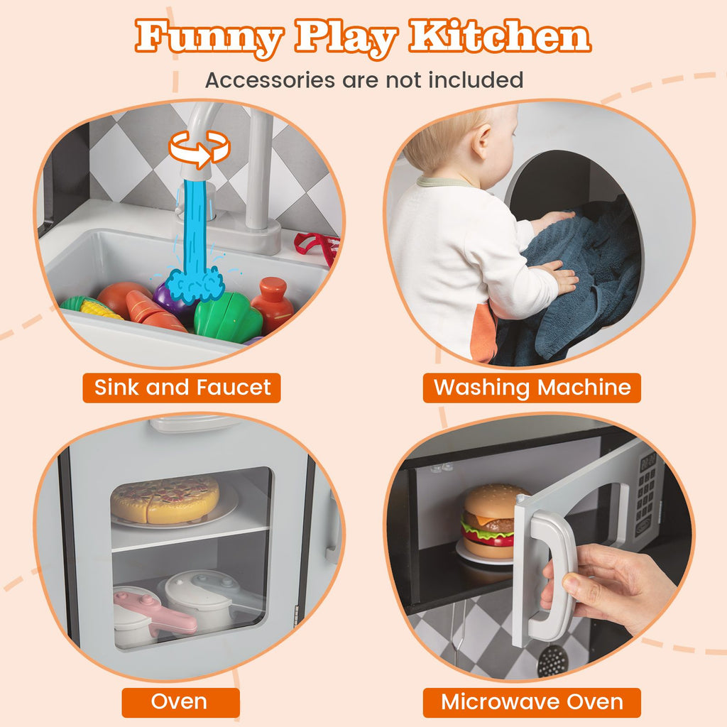 Pretend Play Kitchen with Ice Maker and Cooking Stove for Kids
