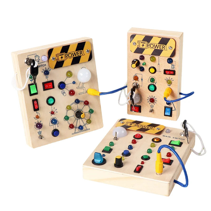 Montessori Toddler Toys Baby Wooden Busy Board Sensory Toys with Light Switch Control Board Fine Motor Activities Toys for Kids