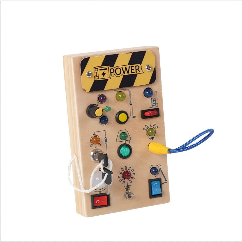 Montessori Toddler Toys Baby Wooden Busy Board Sensory Toys with Light Switch Control Board Fine Motor Activities Toys for Kids