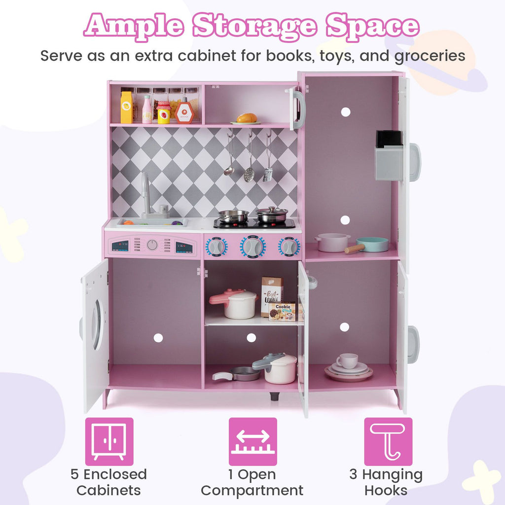 Pretend Play Kitchen with Ice Maker and Cooking Stove for Kids